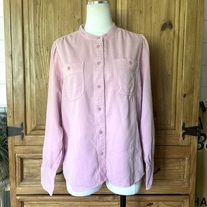 J. Crew Point Sur Puff Sleeve Draped Button-Down Twill Top LARGE NEW